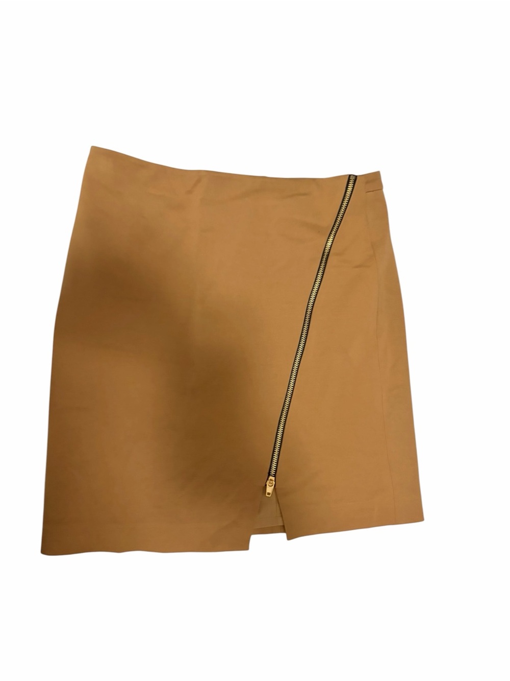 Ava & Aiden Tan Asymmetrical Zipper Mini Skirt 0